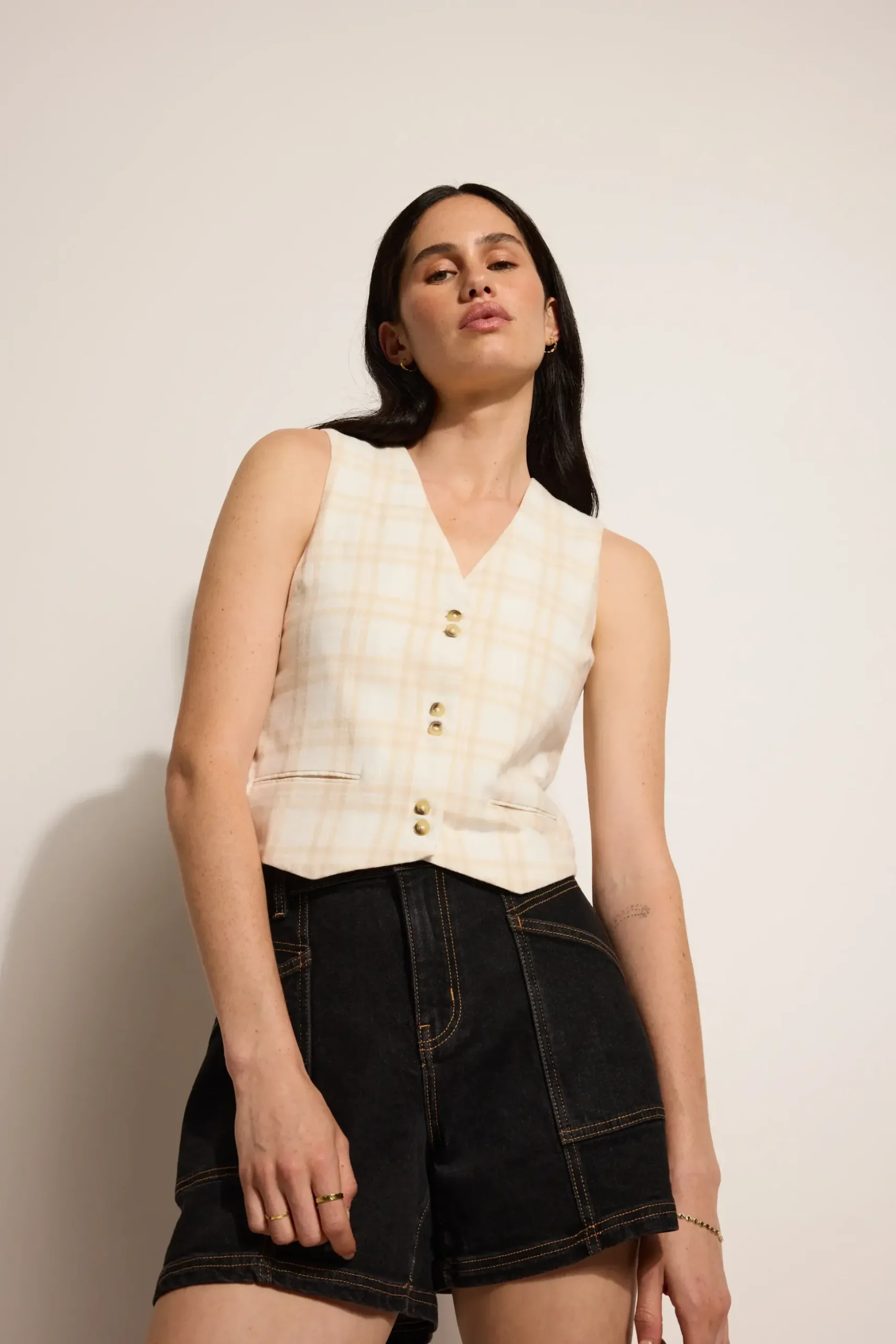 Elementary Coral Button Front Top