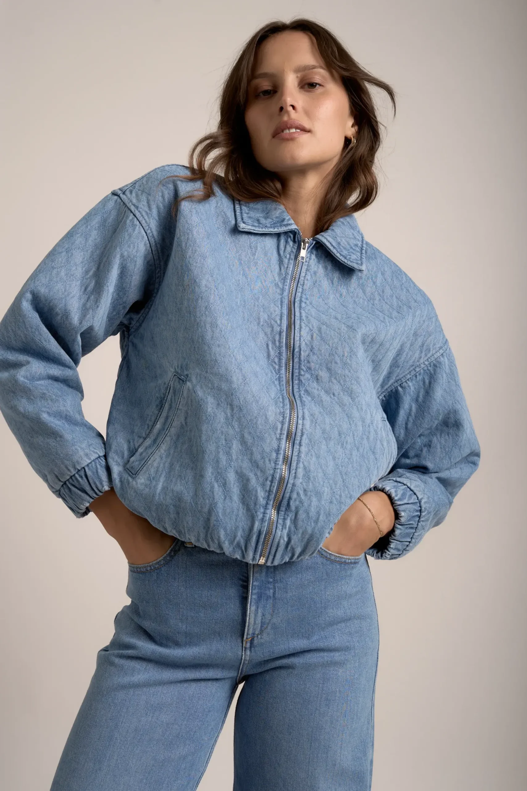 Elementary Denim Quilted Bomber Jacket