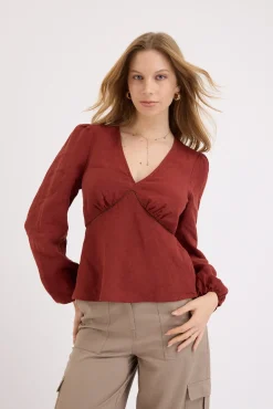 Jenny V Neck Linen Blouse