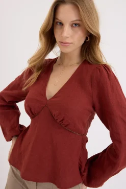 Jenny V Neck Linen Blouse
