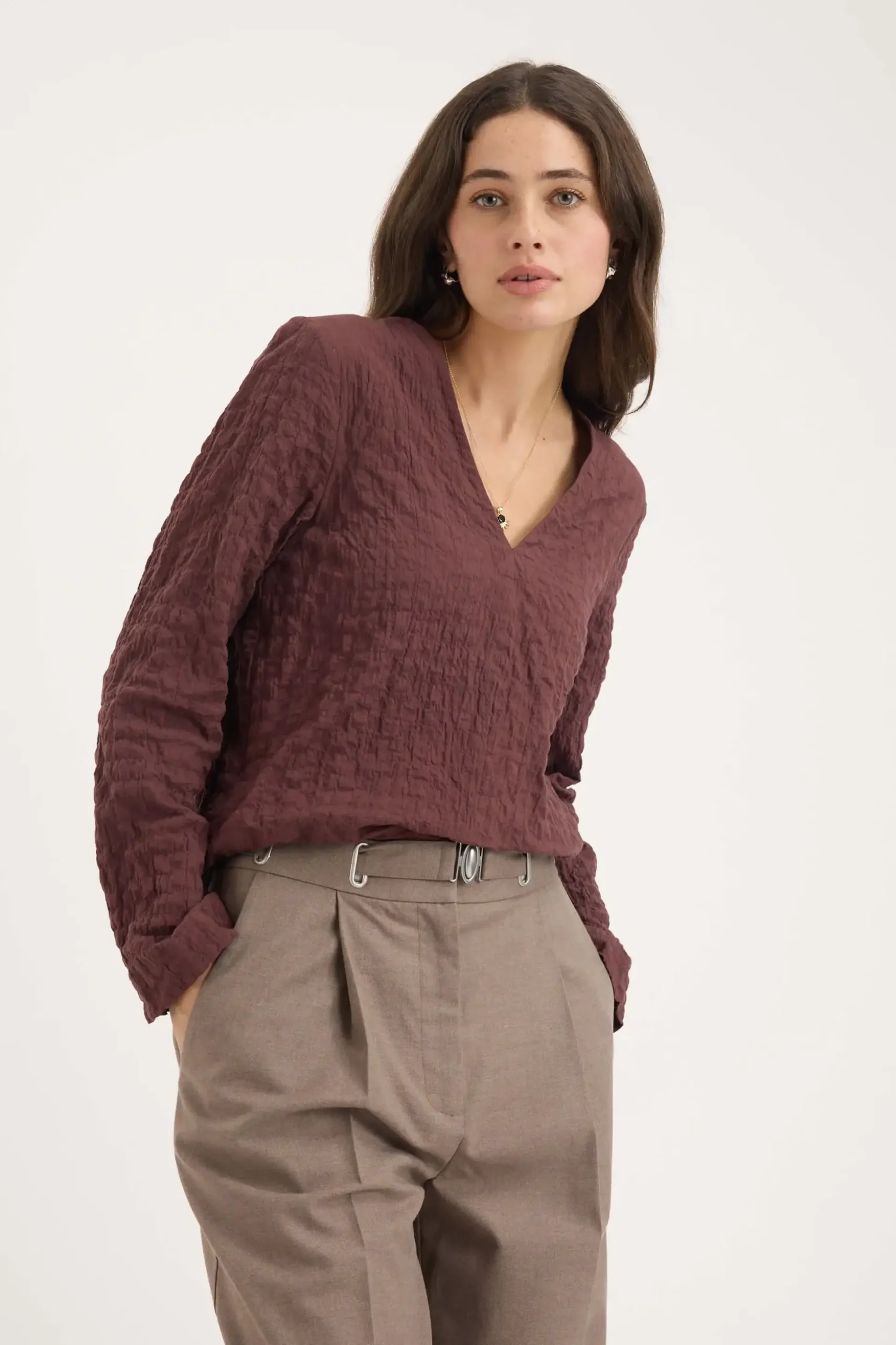 The Textured V Neck Top