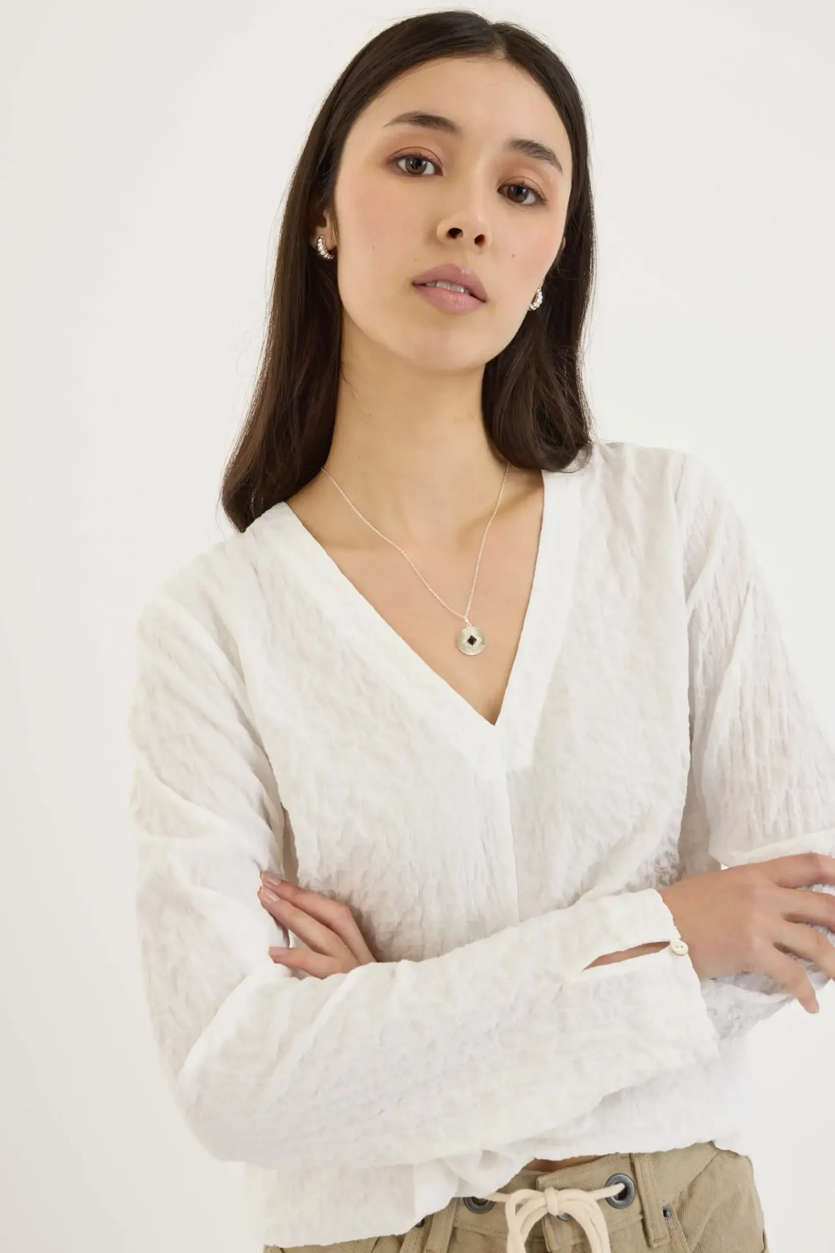 The Textured V Neck Top