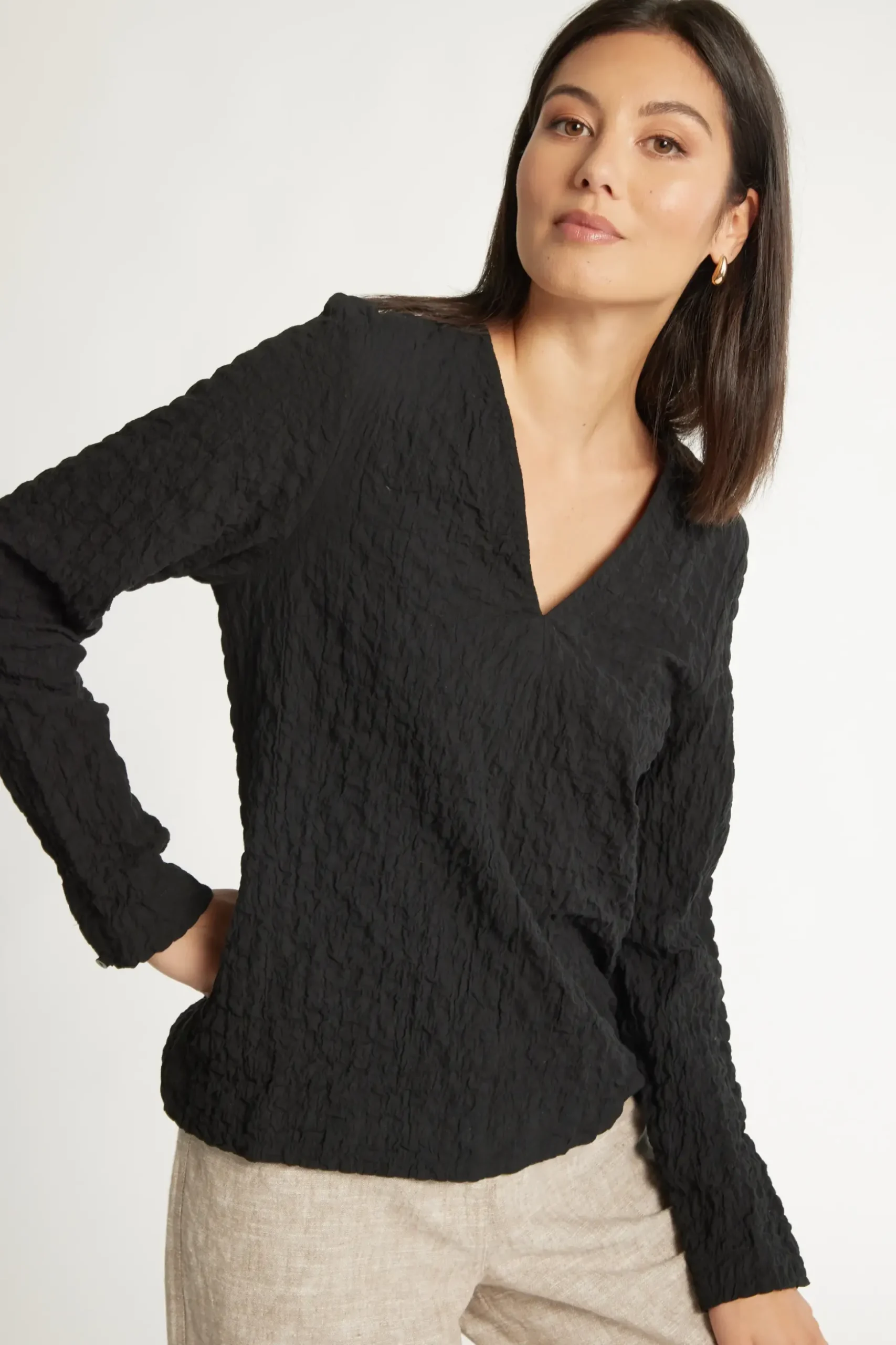 The Textured V Neck Top