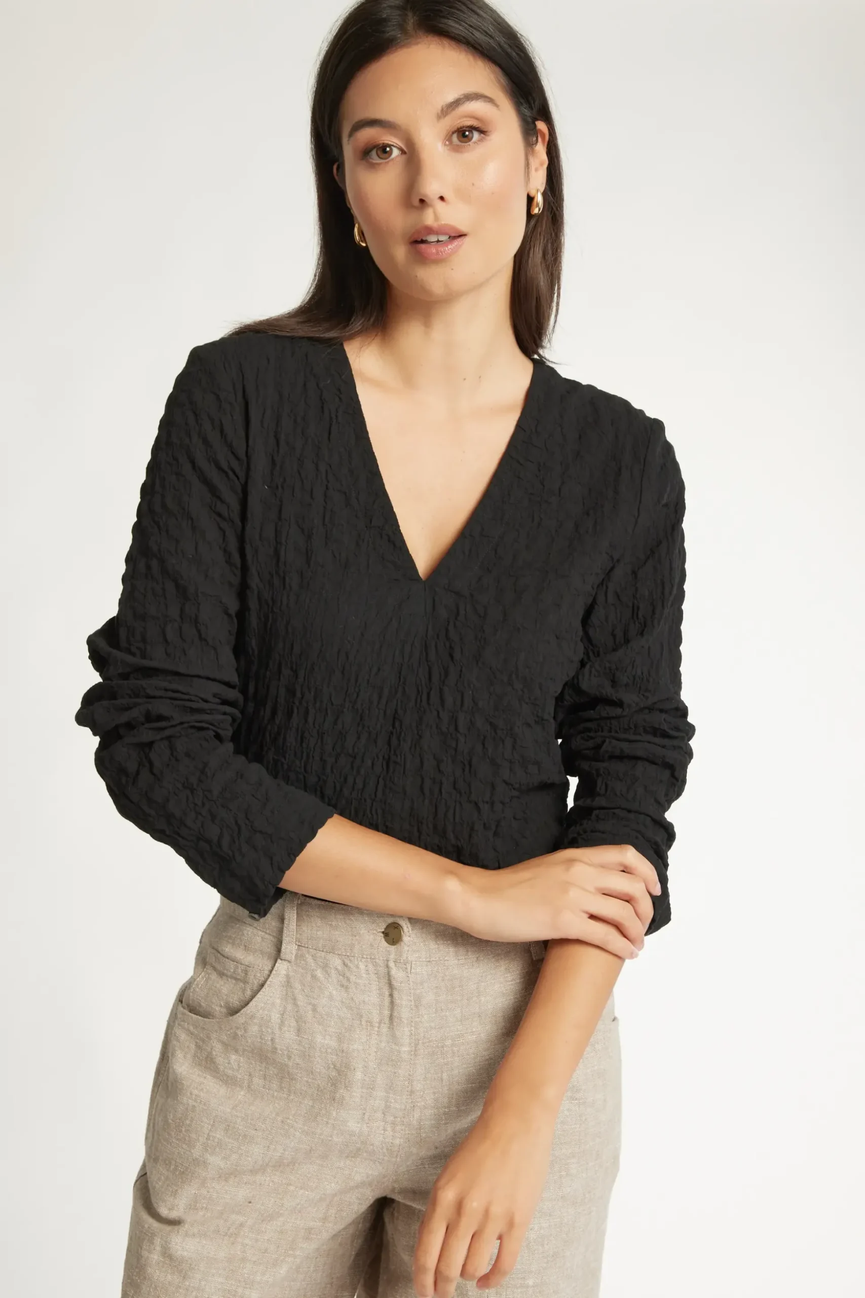 The Textured V Neck Top