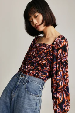 Violet Cropped Gather Detail Top